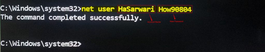 Change the password using cmd