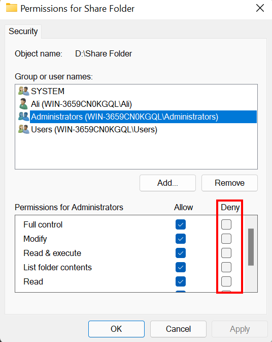 Deny Column/How to Configure NTFS Permissions in Windows Server 2022