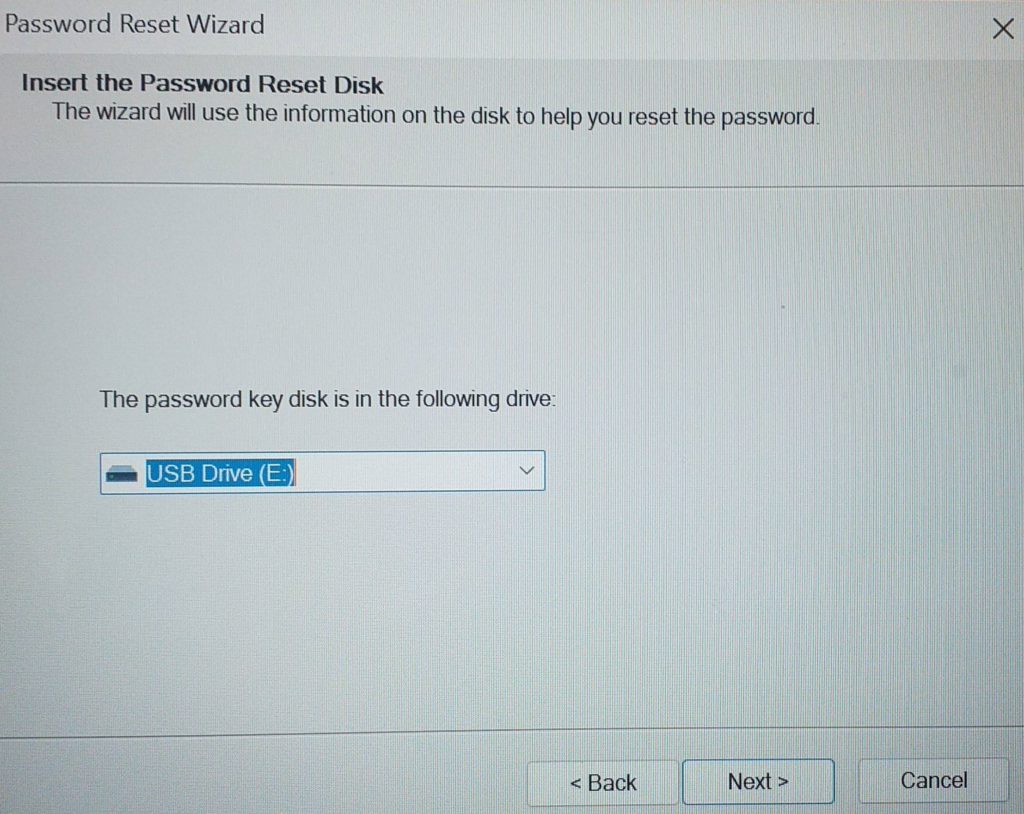 Detect the password reset disk