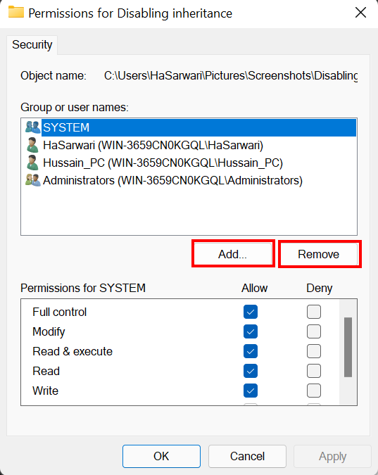 Edit or Remove a user/How to configure NTFS permissions in Windows Server 2022