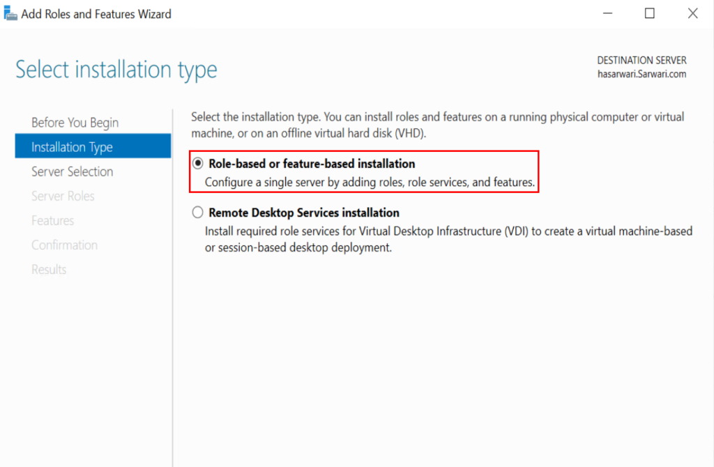 FSRM/Select Installation Type