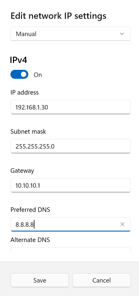 Set static IP address