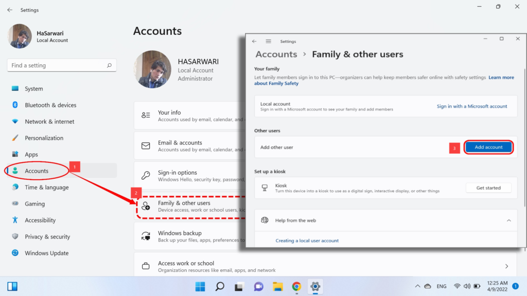 System Setting / How to create new local user account in Windows 11 | Local group