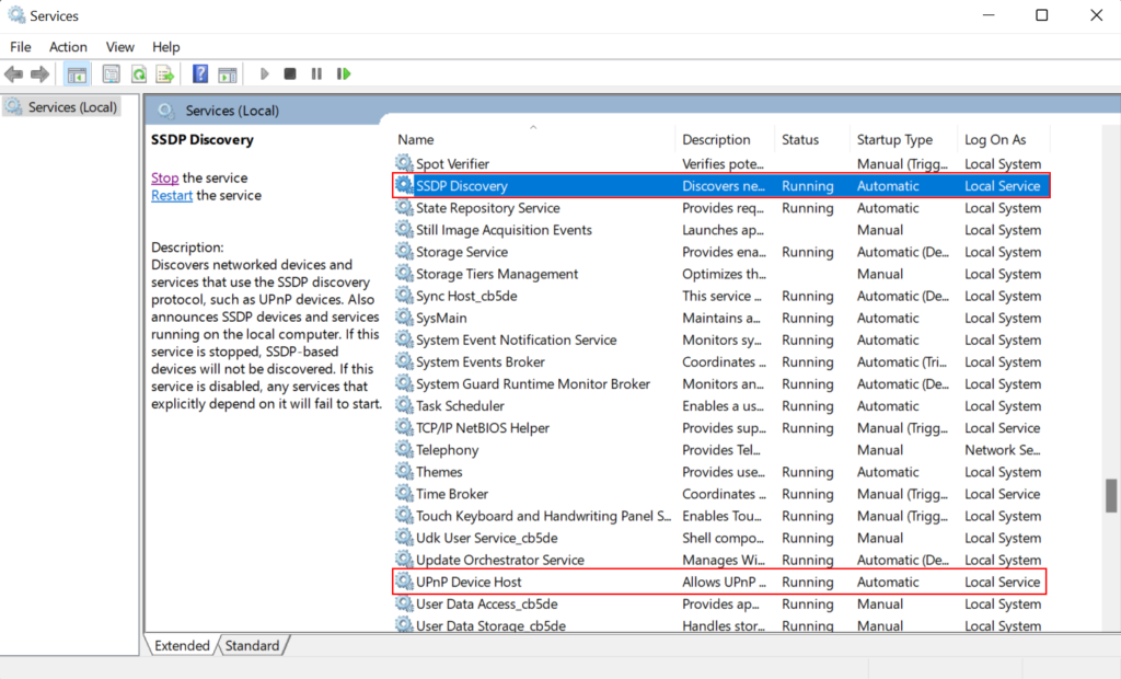 UPNP and SSD Discovery in Windows Services