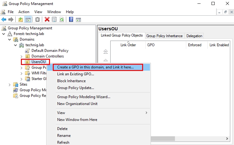 Creating a New Group Policy Object