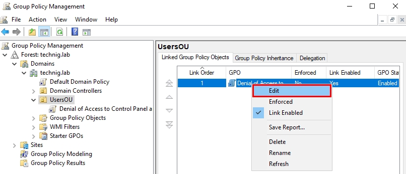 Editing the Group Policy Object