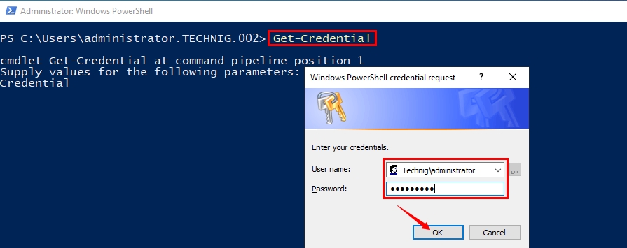 Specifying Administrative Credential Using PowerShell