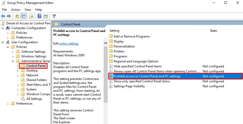 GPO for Preventing PC Settings and Control Panel 
