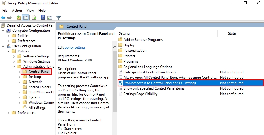 GPO for Preventing PC Settings and Control Panel