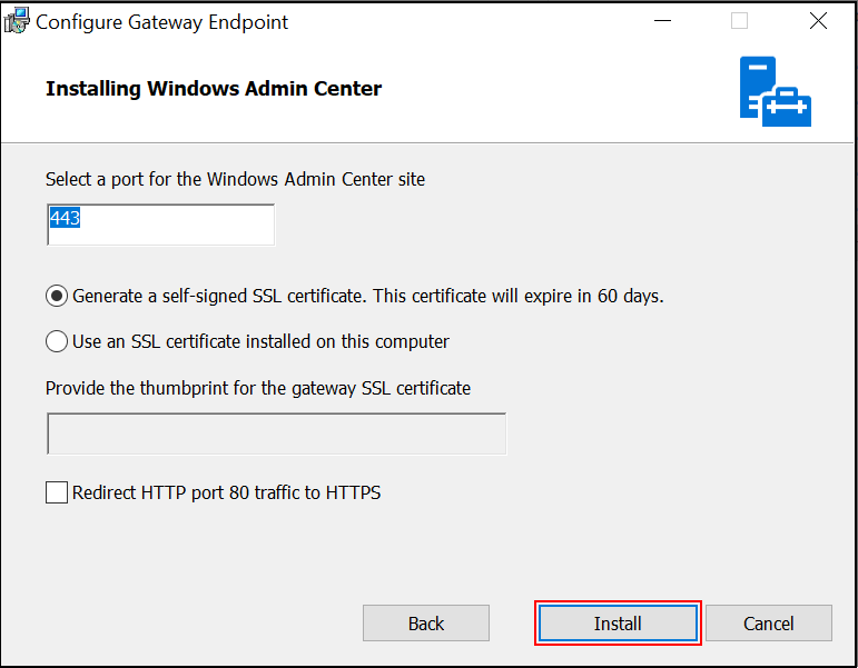 Select the Port Number and SSL Certificate