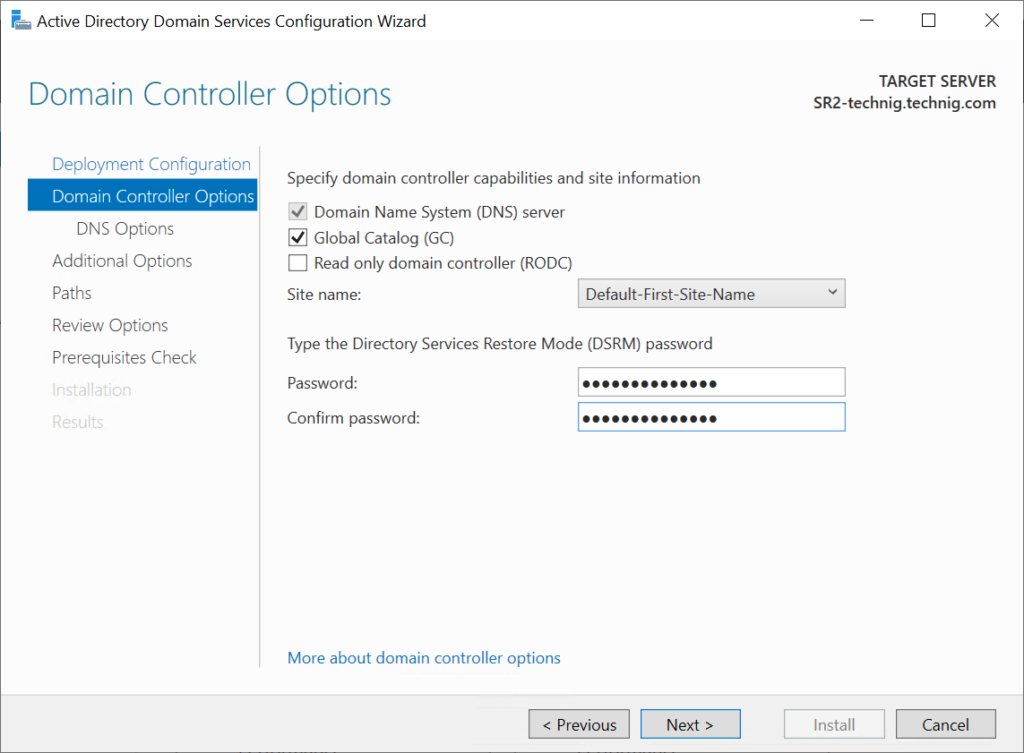 Domain Controller Options